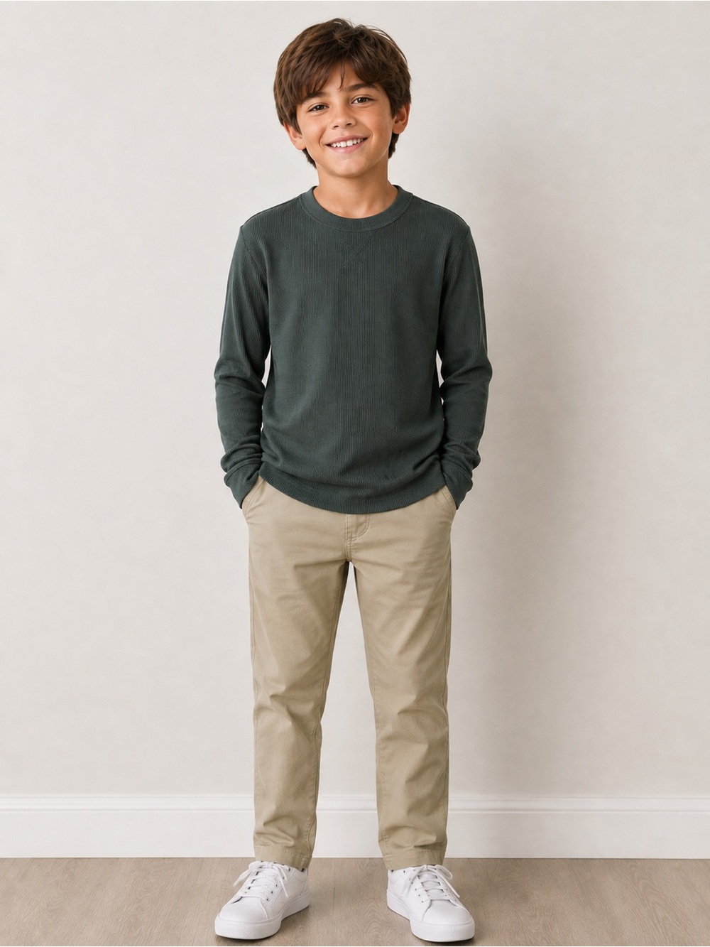 NWT Cozy Earth Kids Bamboo Waffle Knit Henley Olive Size 9/10